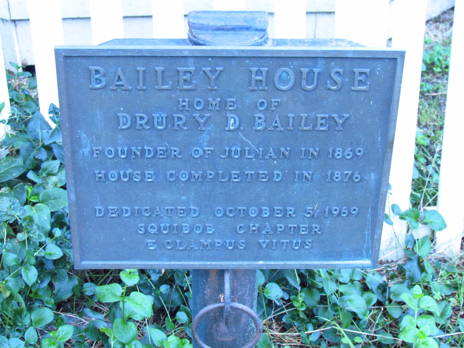 Julian Historical Society Bailey House Sign