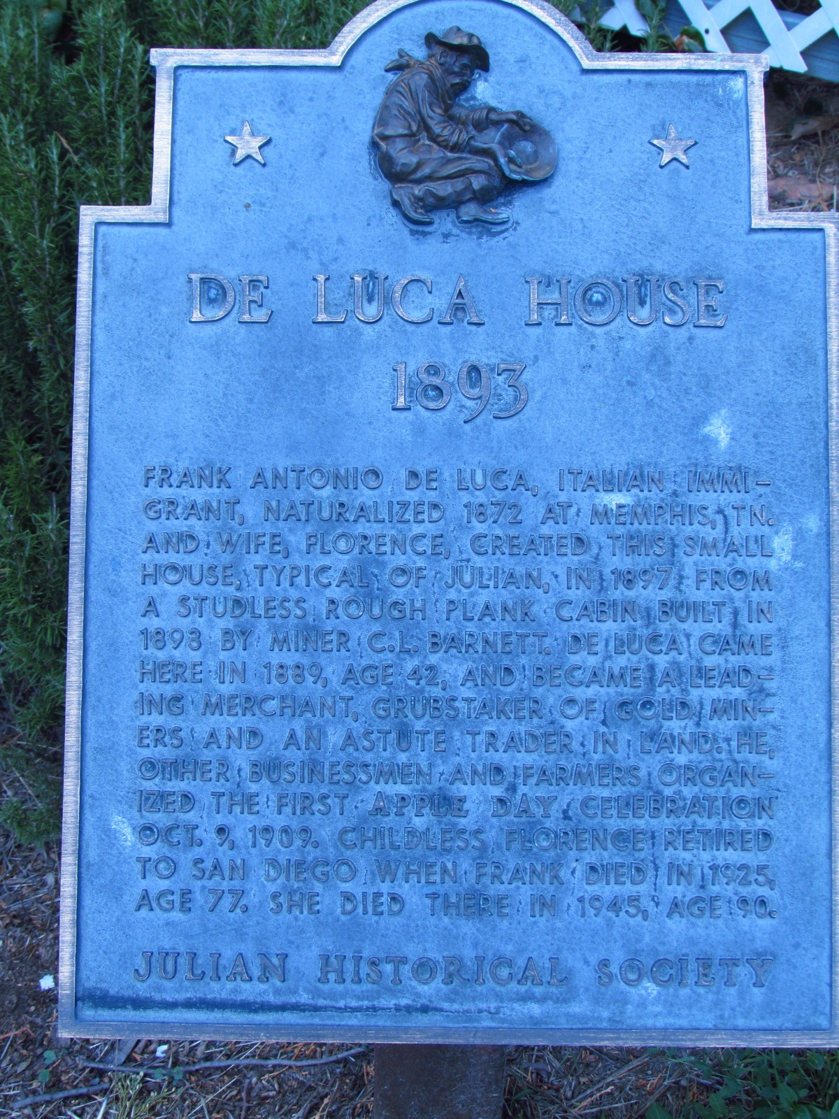 Julian Historical Society De Luca House Sign
