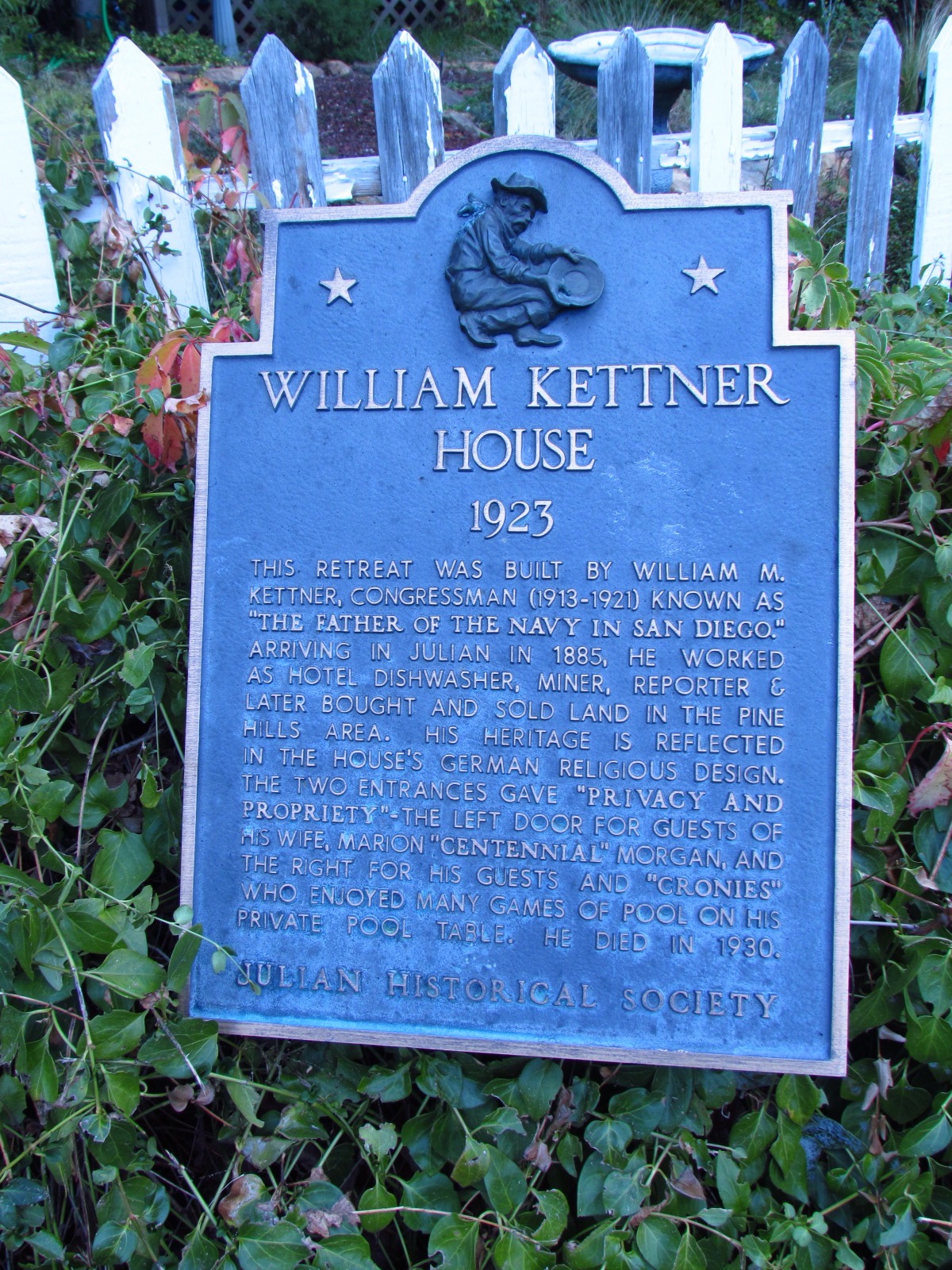 Julian Historical Society William Kettner House Sign