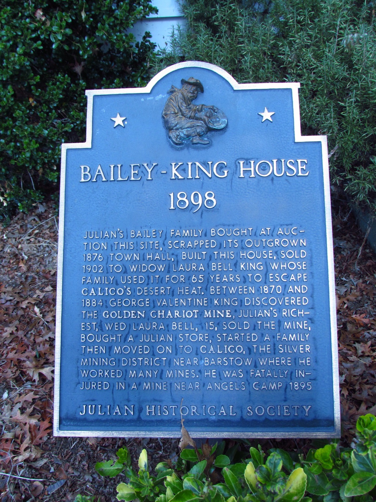 Julian Historical Society Bailey King House Sign