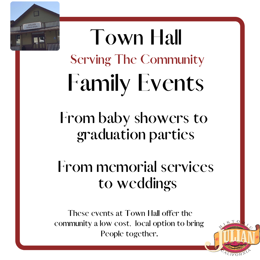 Town Hall poster offering the hall for all your family events