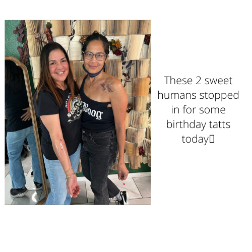 Two ladies get tattoos for their birthday photo