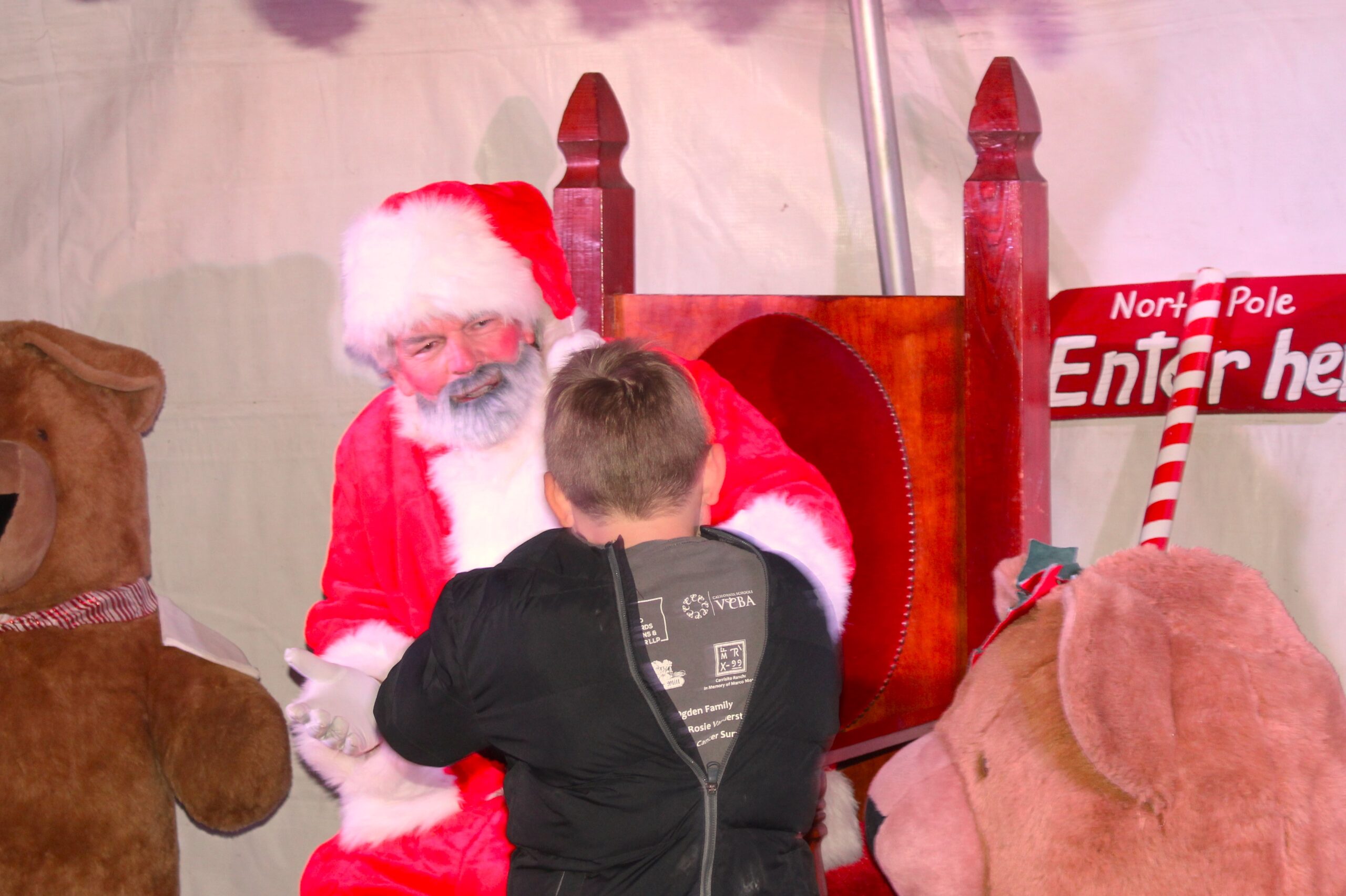 Santa talking to a child at the tree lighting